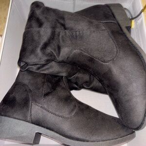 Bamboo Black Suede Knee High Flat Boots